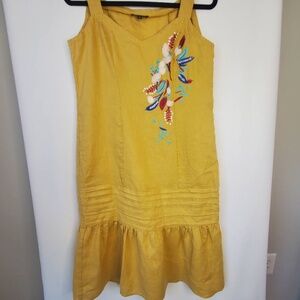 For Cynthia Mustard yellow linen dress in S